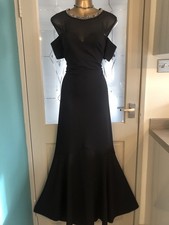 Monsoon Long Black Embellished Cold Shoulder Evening Dress Size 22