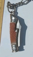 VINTAGE Keyring Metal Key ring silver metal animal hair pen nife 