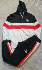 *SUPPLY DEMAND* Black Red Stripe Hood Zip Men Jogging SweatSuit Size M Trouser S