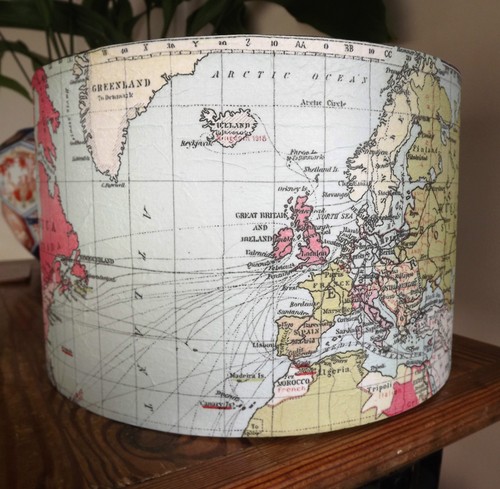 Map lampshade handmade drum - uk,