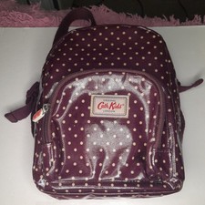 Cath Kidston Red Polka Dot PVC Shopper, Green Canvas Purse & purple backpack VGC