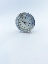 Sterling Silver Miniature Clock with alarm and rotating bezel, Hallmarked & Box
