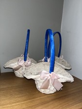 Woven Confetti Bridesmaid Flower Girl Petal Baskets Blue Ribbon Pink Bow 3 Pack