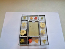 Vintage Metal and Glass with pressed Flowers Picture Frame 6x5in  Used