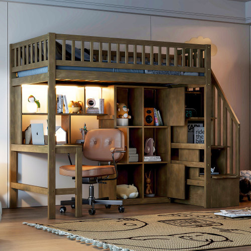 Wood loft bed with desk - loft,