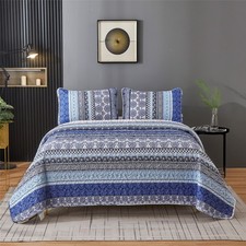 3 Piece Patchwork Bohemian Quilted Bedspread Throws Bedding Set Double King Size