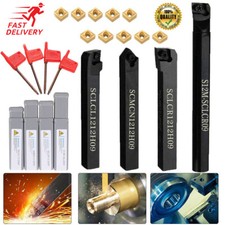 4Set 12mm Shank Lathe Turning Holder Boring Bar+Carbide Inserts Cutting Tools UK
