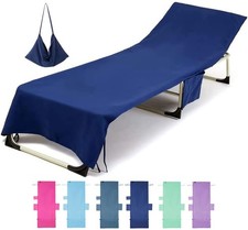 SUNLOUNGER BEACH TOWEL COVER WITH POCKETS FOR POOL SUNBATHING - HANDLE