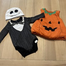 Jack Skellington Halloween Baby Costume 3-6 Months & Pumpkin Costume 9-12