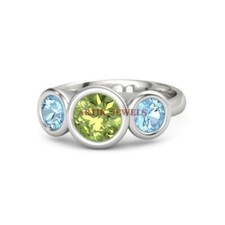 Natural Peridot & Blue Topaz Gemstone with 925 Sterling Silver Women's Ring 4447