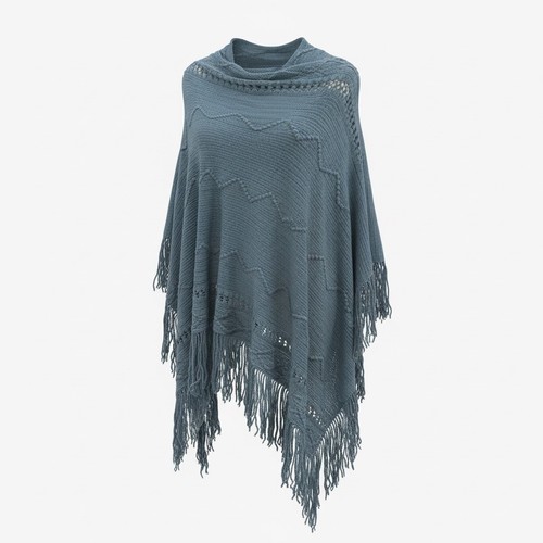 Blue boho knit poncho - blue,