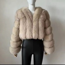 Fox Fur Coat In Light Beige in