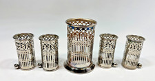 Silver Condiment Toothpick Holder Place Card Holder Set 5 Pierced Vintage Japan