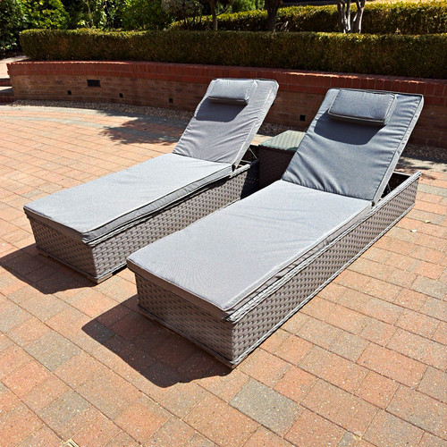 Grey rattan reclining sun - grey,