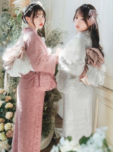 Floral lace yukata set - lace,