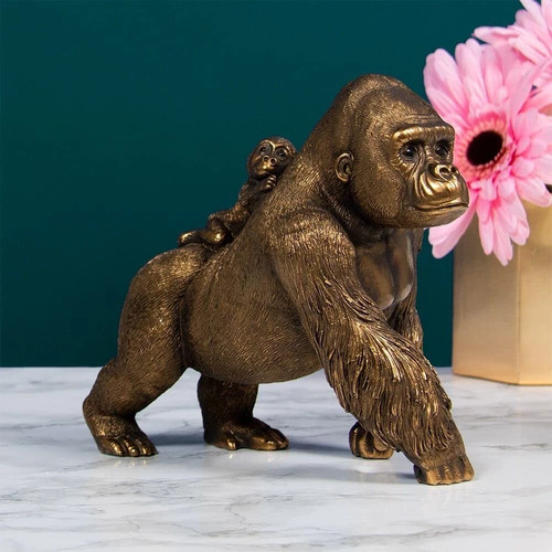 Bronzed gorilla with - gorilla, baby