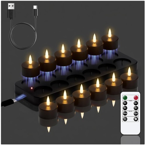 Black rechargeable tea lights - black,