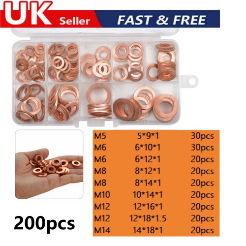 200pcs copper washers kit - copper,