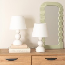 Pair of Touch Table Lamps Cream Stacked Base Fabric Lampshade Bedside Lights