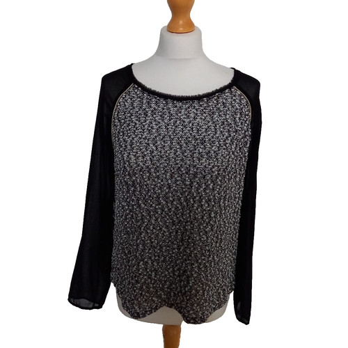 Promod black white knit top - black,