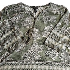 Style & Co Women's Floral Beaded Blouse Plus Size 2XL Green Relaxed Hippie Boho