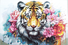 Tiger In Watercolour Flowers -