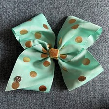 Jojo Siva Mint Light Green Gold Polka Dot Hair Accessories Bow Large