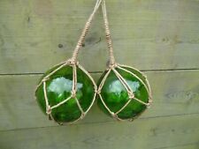 2x Glass Jade Green Fishing Boat Net Float - Buoy Blown Balls - Jappanese 165 mm