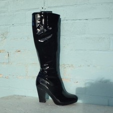 Clarks Leather Boots UK 4 Eur 37 D Womens Locking Circus Patent Black Pre-loved