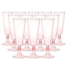 Pink Plastic Wine Glasses 12 Pack Disposable Champagne Flutes Ideal for Parti...