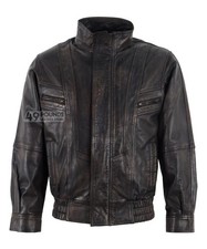 Men's Bomber Regular Fit Classic Leather Jacket Retro Biker Blouson Style Jacket