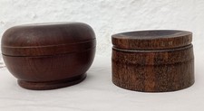 Two Lovely Old Small Treen Wooden Lidded Pots Jars Bowls Hand Turned Quality