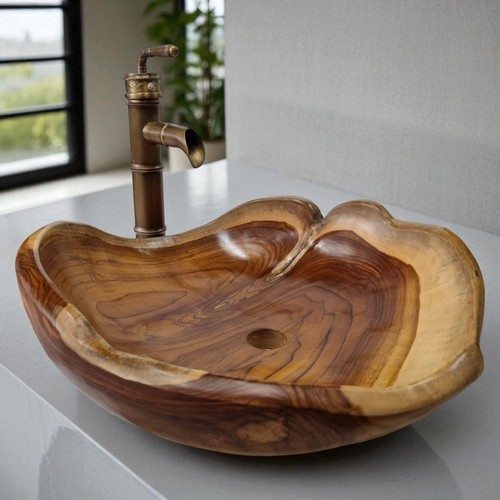 Root wood wash basin - wood, teak