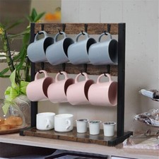 2-Tier Coffee Mug Holder Stand Large Base Tidy Dual Side Hooks Collection Rack