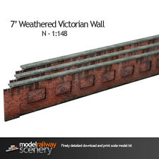 7' VICTORIAN RED BRICK LINESIDE WEATHERED WALL N GAUGE PRE CUT CARD KIT
