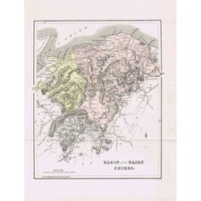 ELGIN and NAIRN SHIRES Coloured Antique Map by WH Lizars 1885