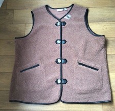 Denim & Co Brown Borg Gilet Faux Leather Trim Pockets Size XL New