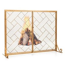 Large Flat 2 Doors Fireplace Screen Gate Large Spark Fire Guard Mesh Protector