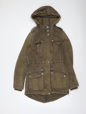 Promod Women’s Brown Cotton Hooded Parka Jacket Size 10