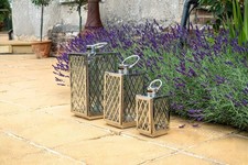 Set of 3 Stainless Steel Lanterns; Lattice Pattern; Hanging Decorative Lanterns