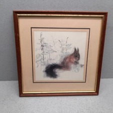 Vintage 1970's Squirrel Picture Print Mads Stage Danish Artist Retro Watercolour