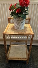 VINTAGE TIGER BAMBOO CANE RATTAN BEDSIDE TABLE/PLANT STAND/DISPLAY TABLE.