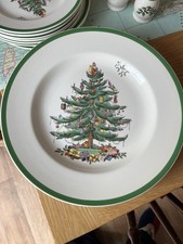 Original, British Made Spode Dinner Plates. Christmas Tree Design. 