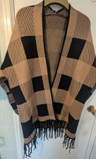 Ladies Brown And Black Cardigan/ Slanket, Free Size Upto  An 18, Fringing To Hem