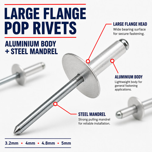 Large flange pop - large, rivets