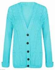 Knit Cardigan chunky Button Long Sleeves Grandad Womens Ladies Plus Sizes
