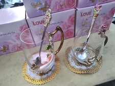5 Flower Tea Cups  With Spoons