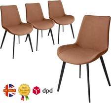 2/4/6 Pcs Dining Chairs Set Brown Leather Padded Seat Metal Leg Kitchen Chair UK
