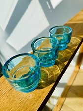 A set of Three Ikea Turquoise Glass Tea Light/Votive Candle Holders Stackable