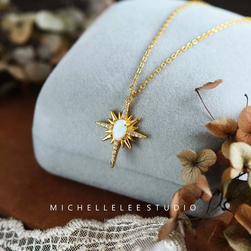 Fire opal starburst necklace - starburst,